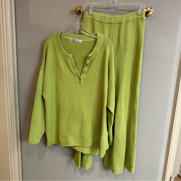 FP Beach | M | FREE PEOPLE Hailee Citron Henley Sweater & Pants Knit Lounge SET - Picture 2 of 9
